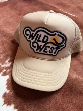OTTO Beige 'Wild West' Trucker Hat with Black and Yellow Patch